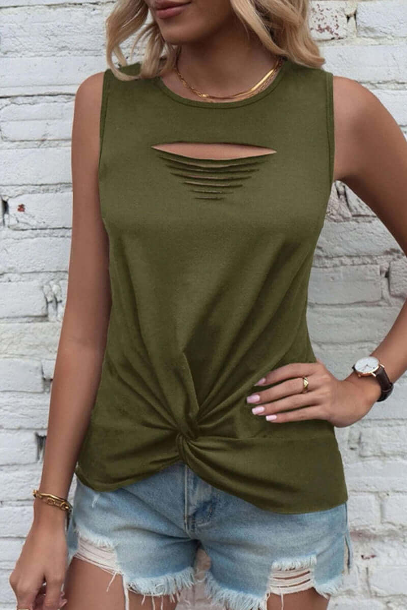 Women's Casual Ripped Round Neck Top