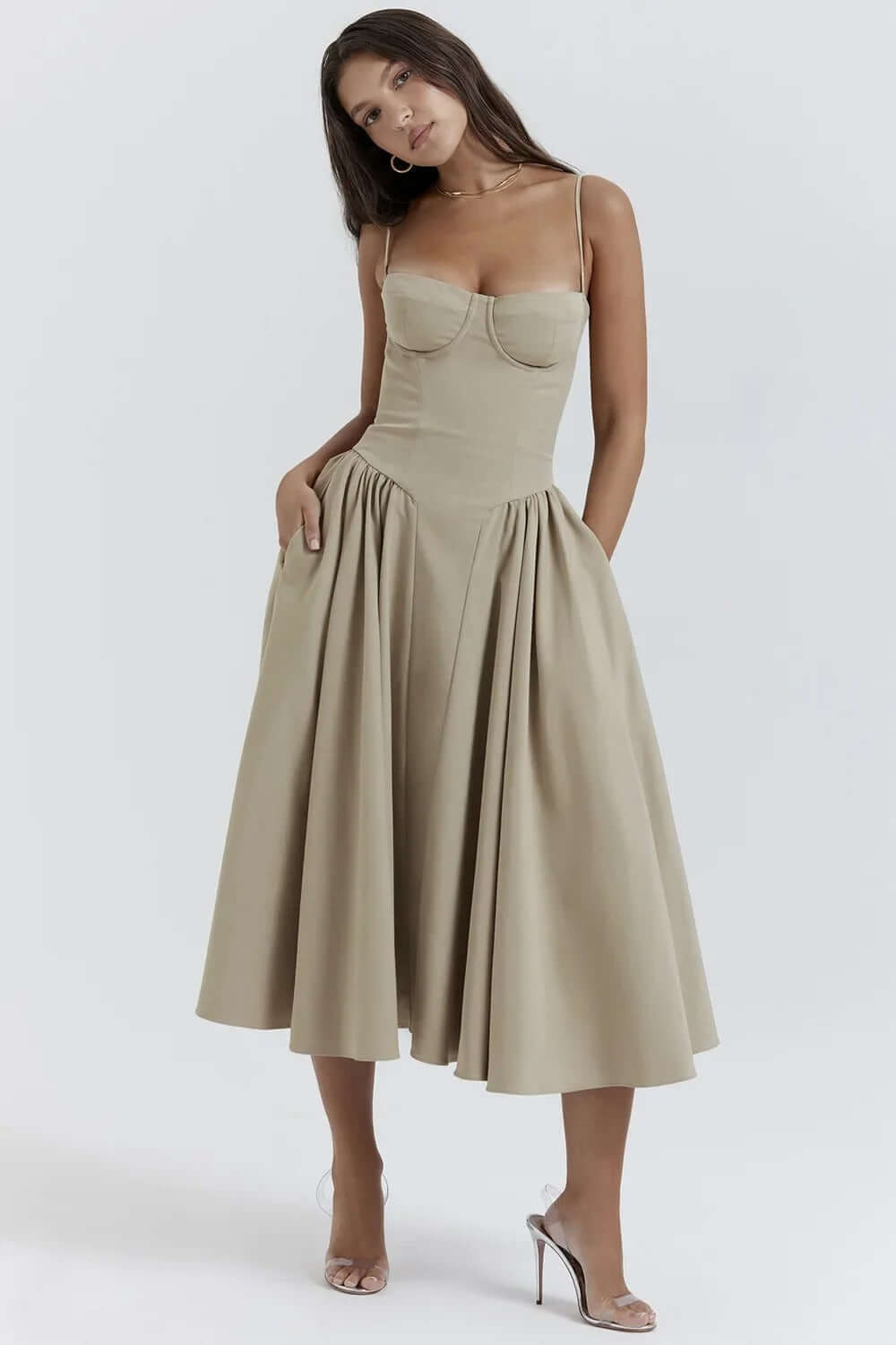Women's Sleeveless Corset Midi Dress