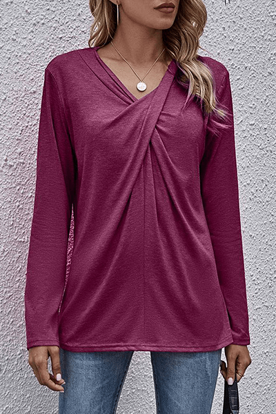 Women's Casual V-Neck Long Sleeve Top