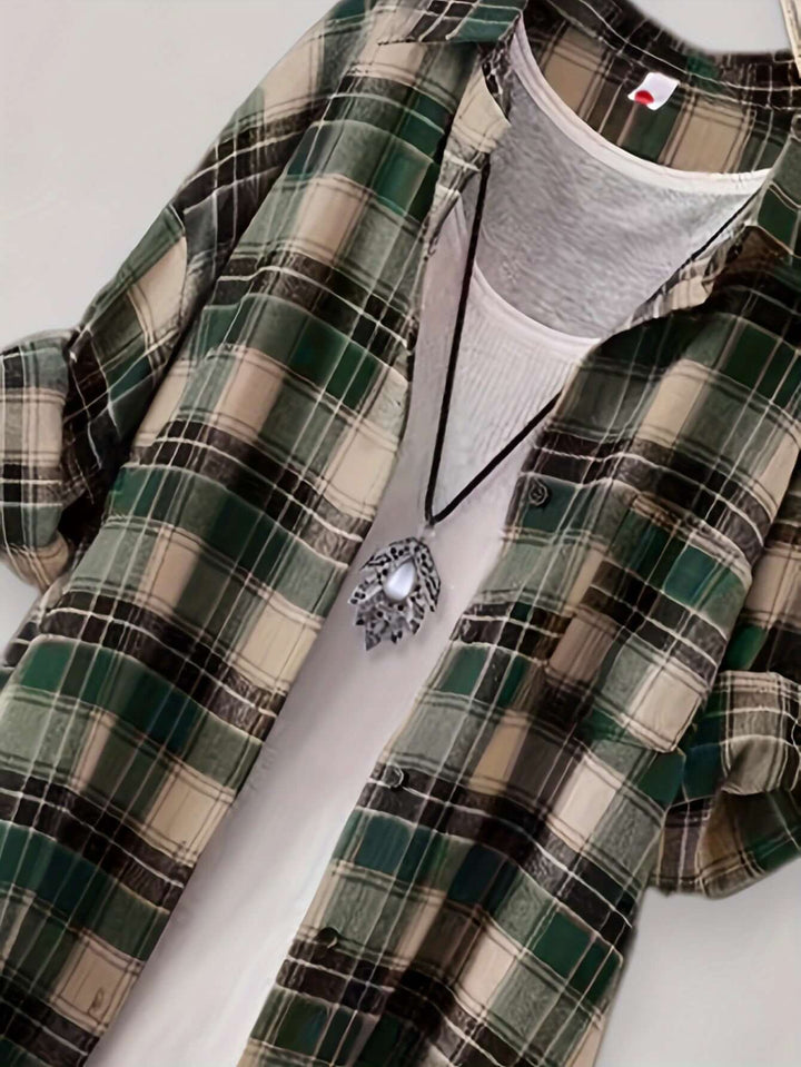 Women's Longline Plaid Button-Up Shirt
