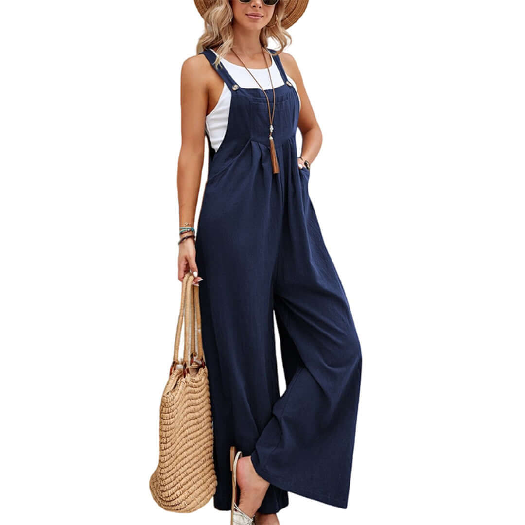 Women's Sleeveless Wide Leg Linen Jumpsuit