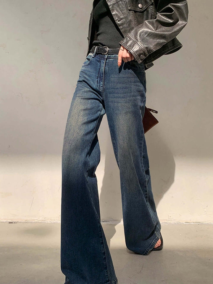 High-Waisted Wide Leg Jeans: Vintage Wash Denim