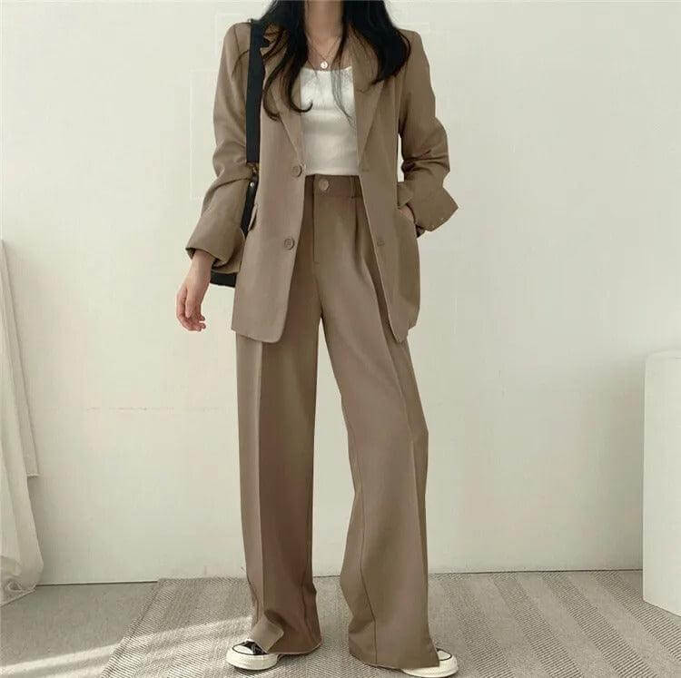 Women's Smart Casual Suit: Oversized Blazer & High-Waisted Trousers