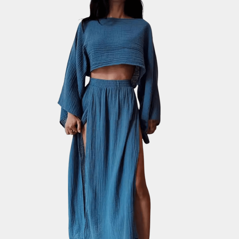 Women's Summer Two-Piece Outfit: Flowy Crop Top & Maxi Skirt