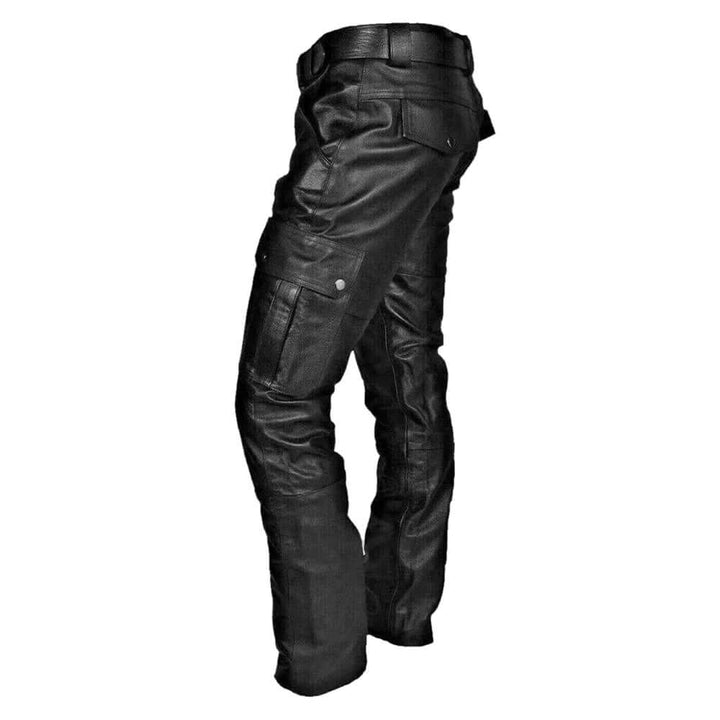 Men's Stylish Faux Leather Biker Pants with Cargo Pockets