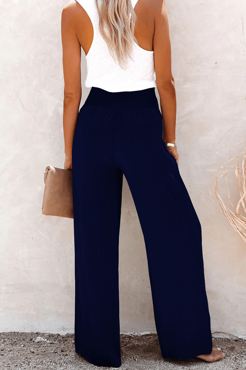 Women's Wide Leg Casual Trousers with Button Closure