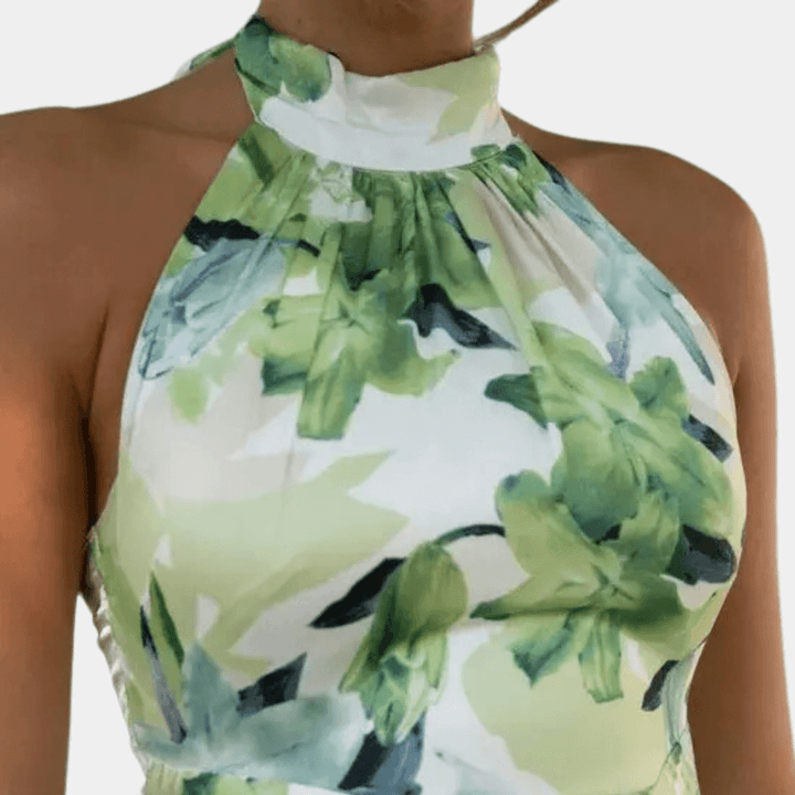 Floral Print Halter Neck Midi Dress