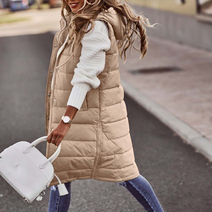 Women's Long Sleeveless Winter Down Vest with Hood