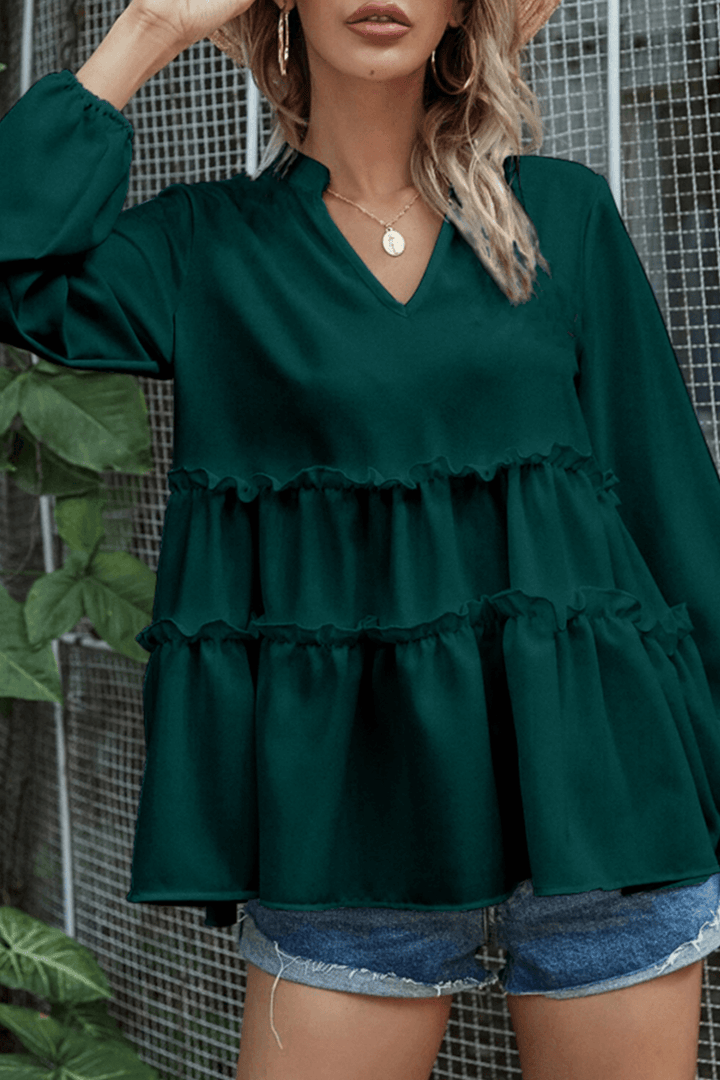 Women's V-Neck Split-Joint Ruffle Top
