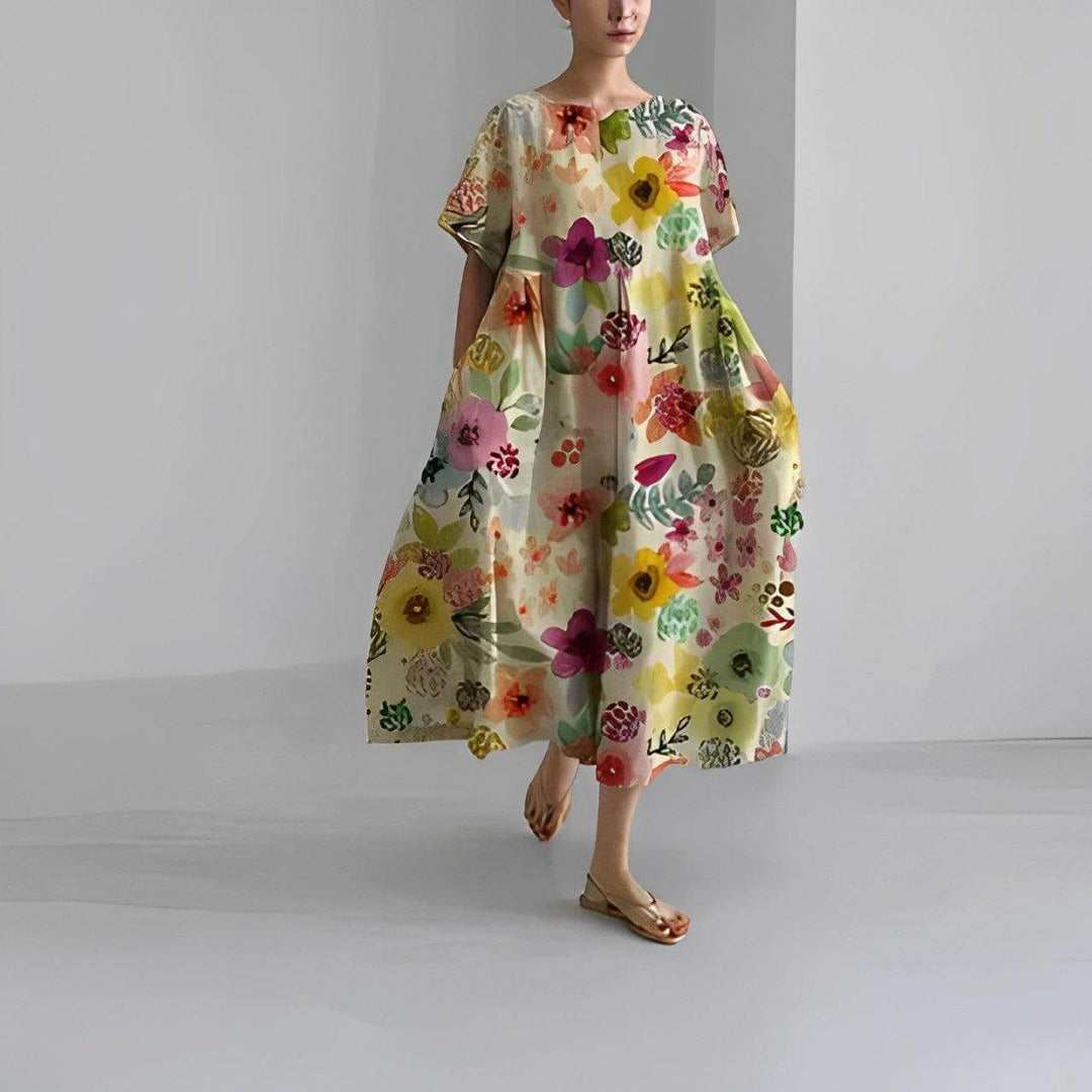 Women's Casual Loose Swing Dress, Floral Print, Boho Style