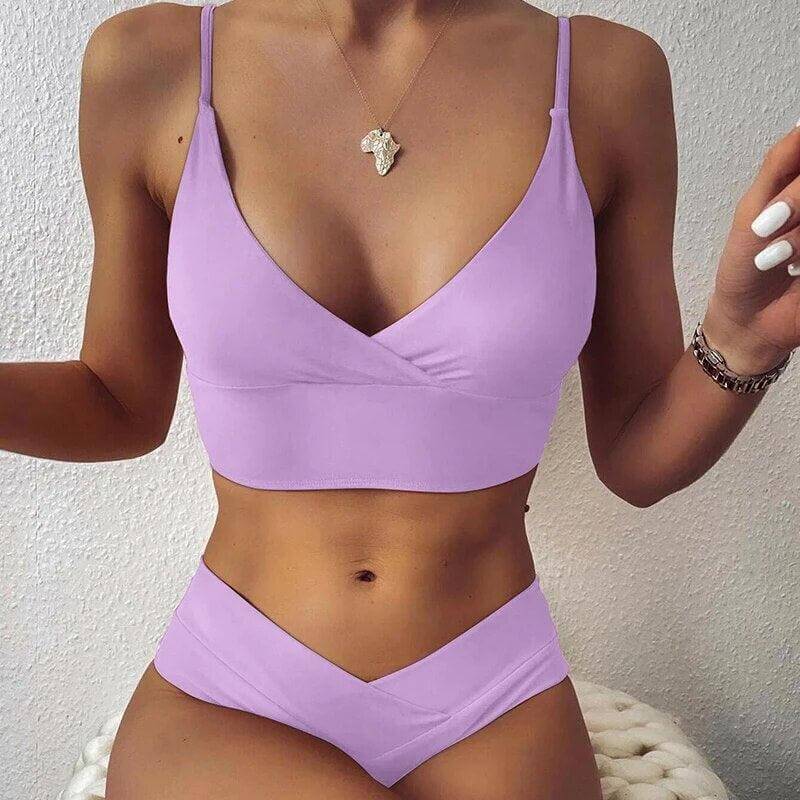 Women's High-Waisted Ruffle Push-Up Bikini Set