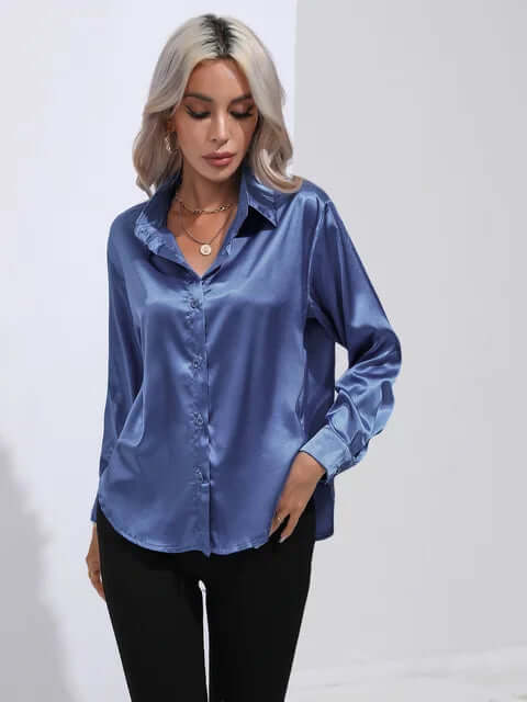 Women's Elegant Satin Long-Sleeve Blouse