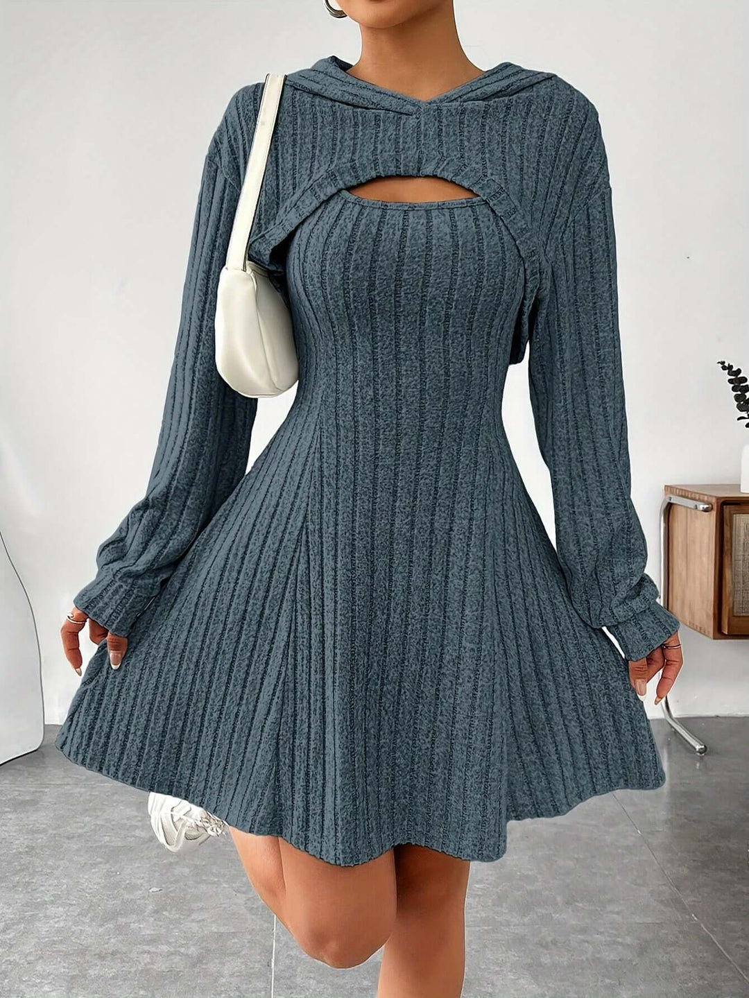 Women's Cutout Ribbed Sweater Dress: Cozy & Stylish
