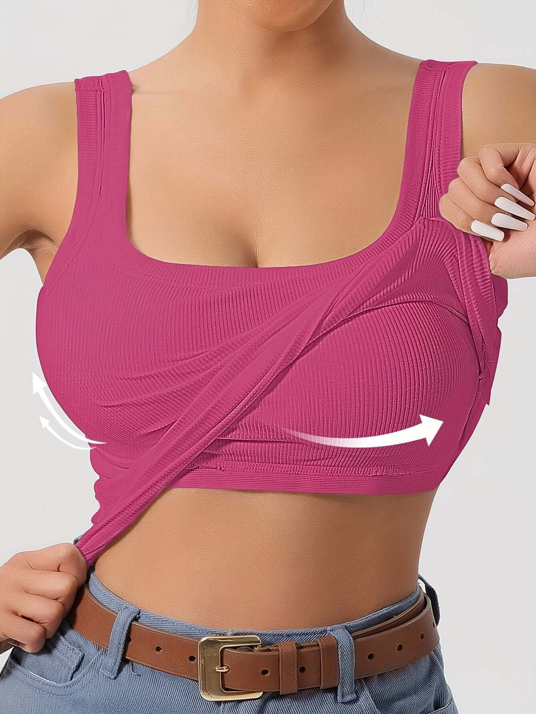 Women's Ribbed Crop Tank Top with Built-in Support
