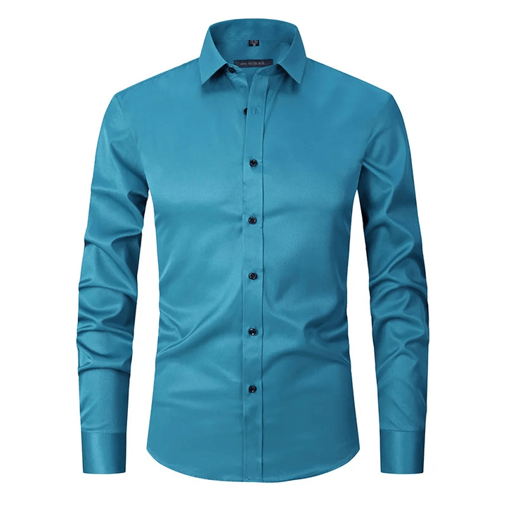 Men's Slim Fit Long Sleeve Shirt with Contrast Buttons