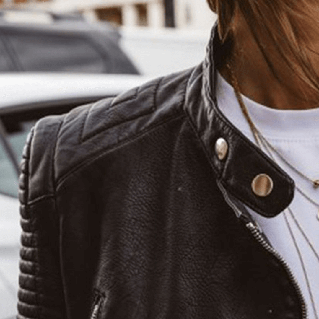 Women's Stand Collar PU Leather Jacket