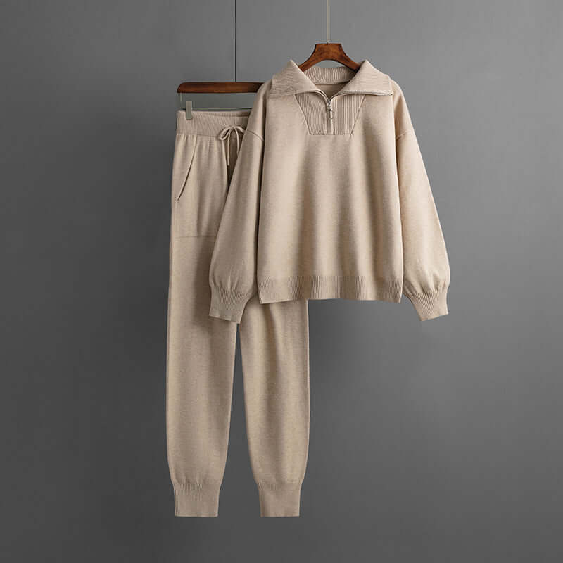 Women's Cozy Knit Lounge Set: Oversized Top & Drawstring Trousers