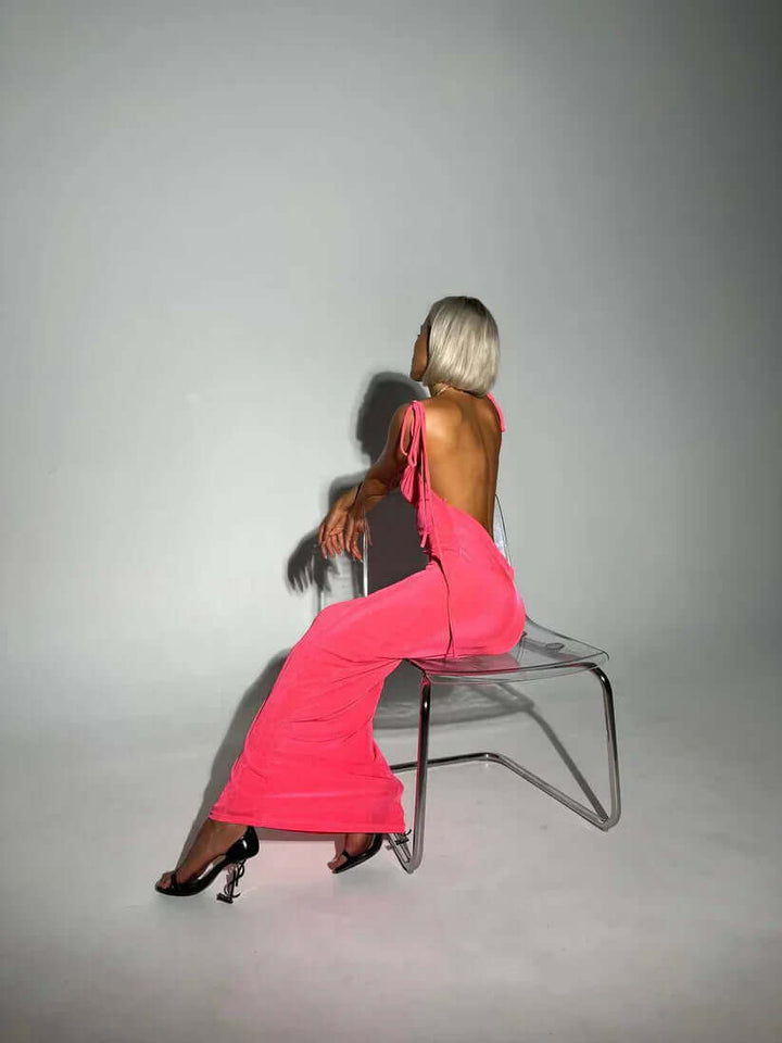 Elegant Low Back Jumpsuit with Tie Shoulder