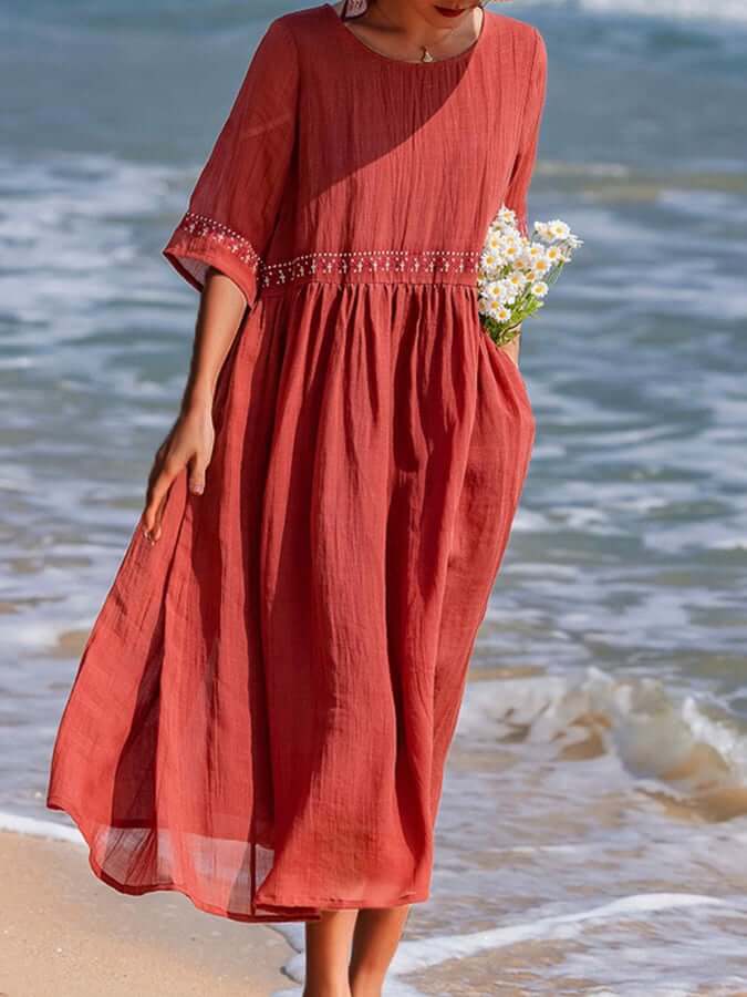 Women's Cotton Embroidered Summer Loose Dress