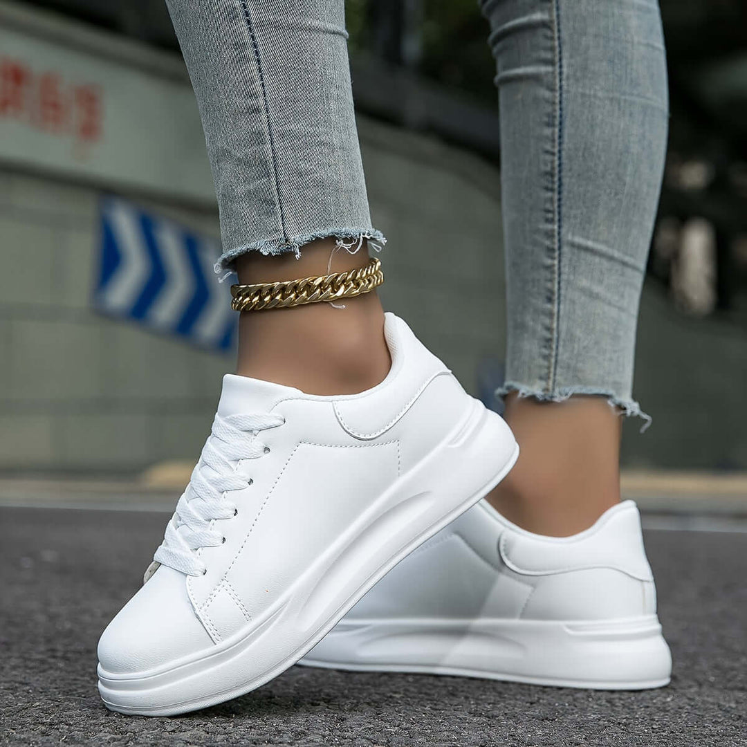 Women's White Leather Low-Top Sneakers