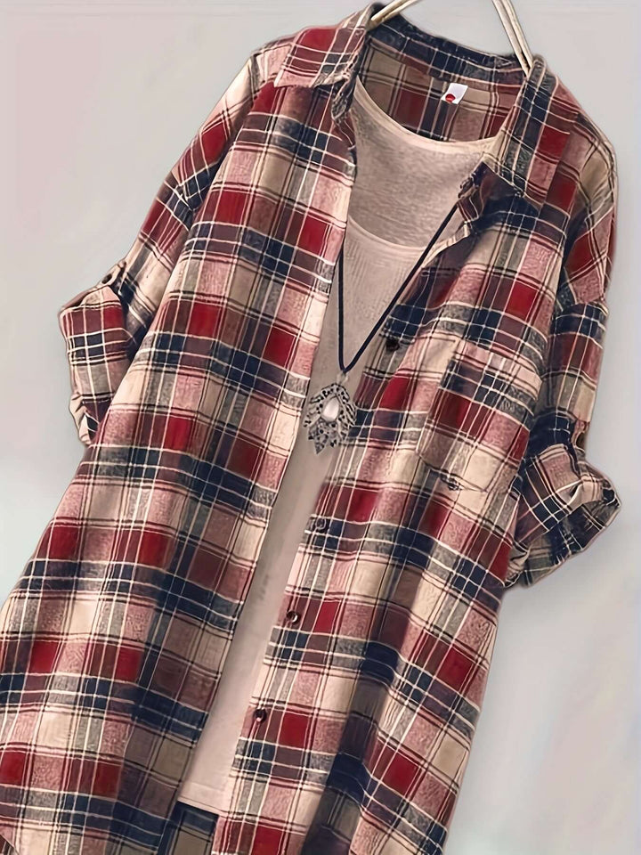 Women's Longline Plaid Button-Up Shirt