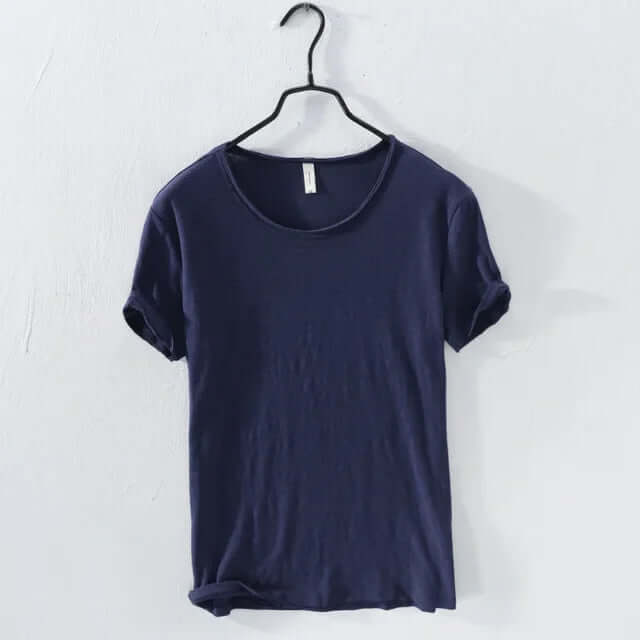 Men's Slim Fit Cotton T-Shirt - Crew Neck, Rolled Sleeves