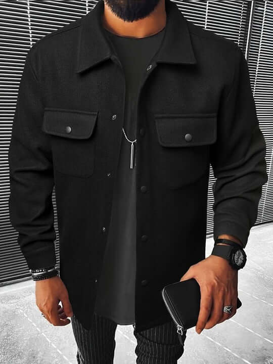Men's Long Sleeve Button Pocket Jacket: Casual &amp; Stylish