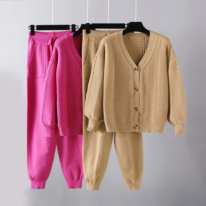 Women's V-Neck Pants and Jacket Set: Stylish & Comfortable Outfit