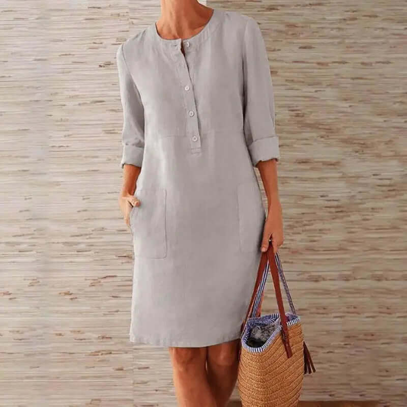 Women's Casual Midi Dress: Relaxed Fit 3/4 Sleeve Tunic