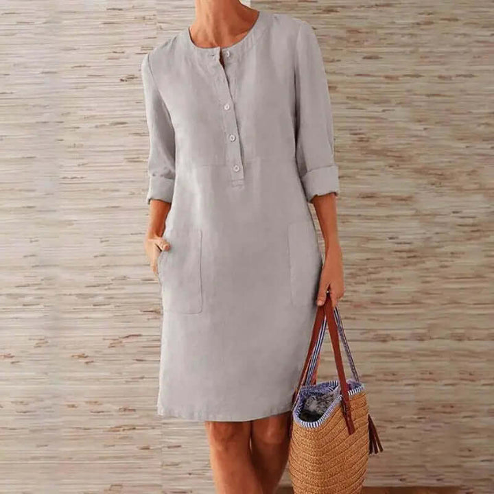 Women's Casual Midi Dress: Relaxed Fit 3/4 Sleeve Tunic