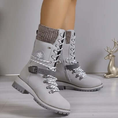Women's High-Top Lace-Up Boots with Knit Cuff