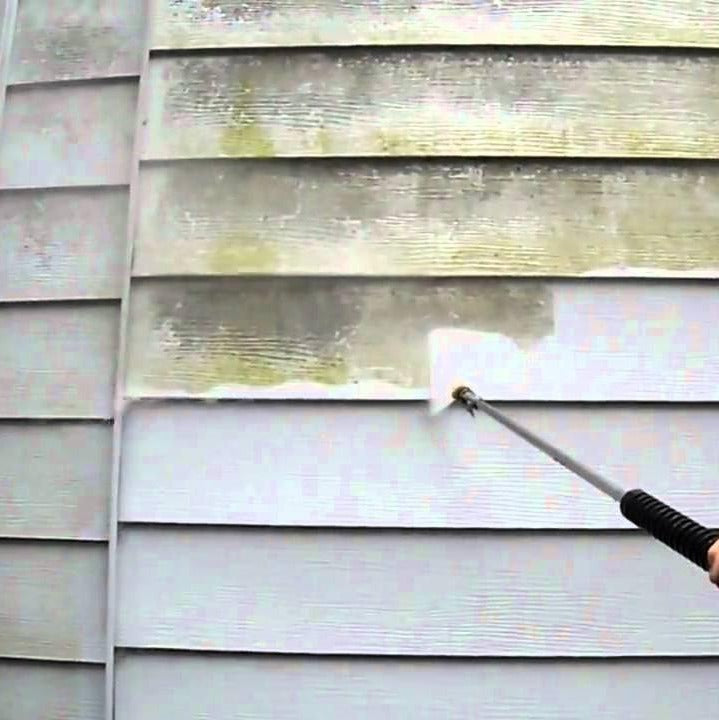 DIY high pressure sandblasting kit removing rust and paint with water stream; includes wands, hose, nozzle, goggles.