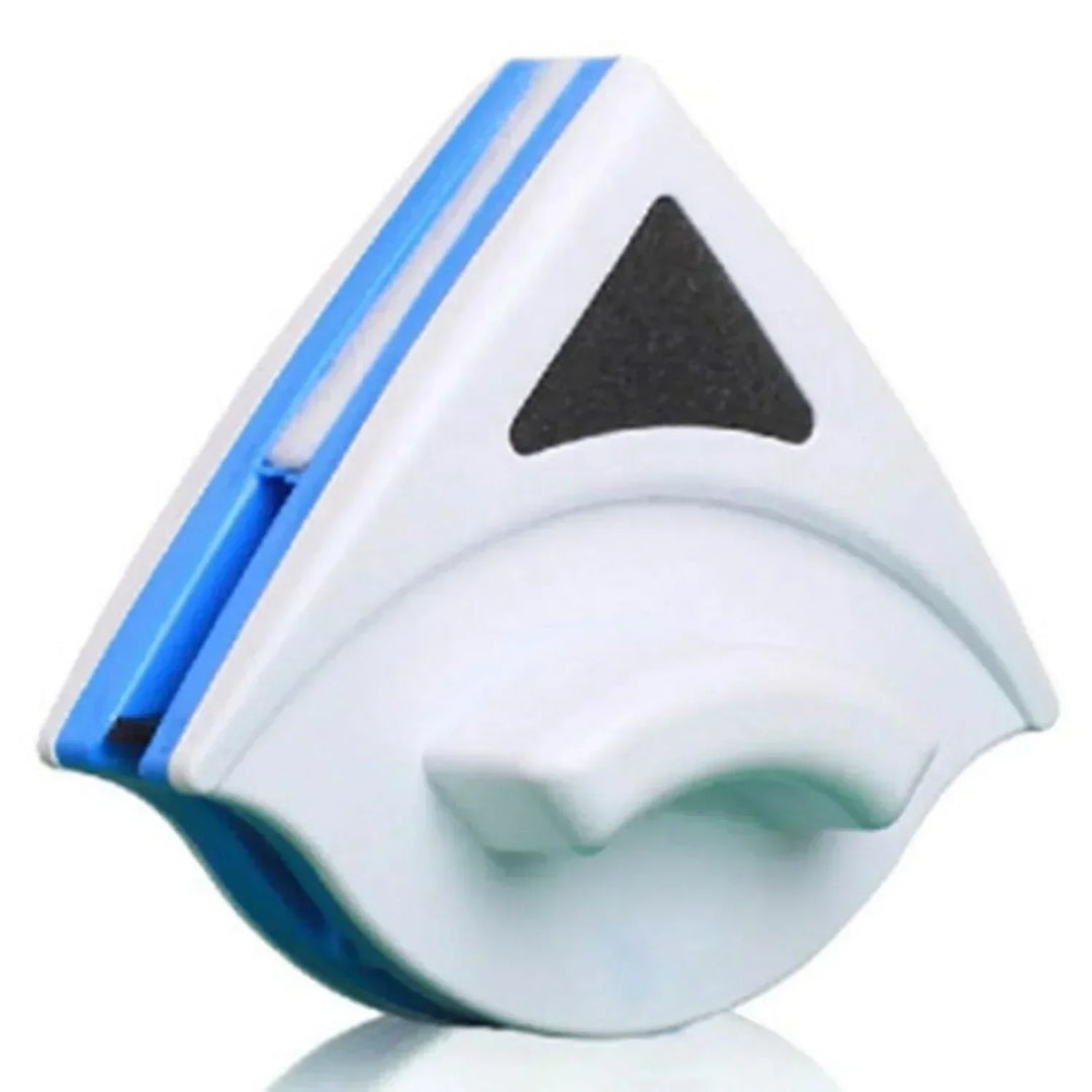 Dual-sided magnetic window cleaner for 3-8mm glass, featuring a yellow handle and secure blue magnets for streak-free cleanin