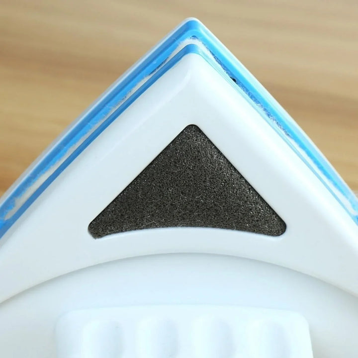 Dual-sided magnetic window cleaner for 3-8mm glass, featuring a yellow handle and secure blue magnets for streak-free cleanin