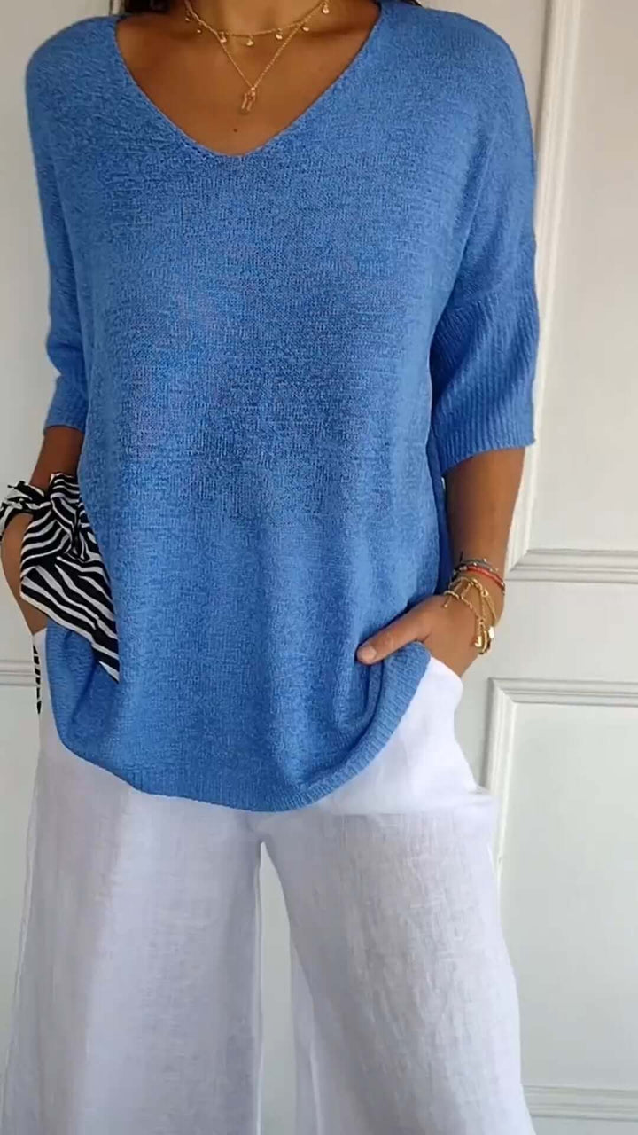 Women's Relaxed V-Neck Knit Top