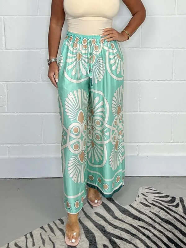 Women's Wide Leg Palazzo Pants: Geometric Print, Elastic Waist