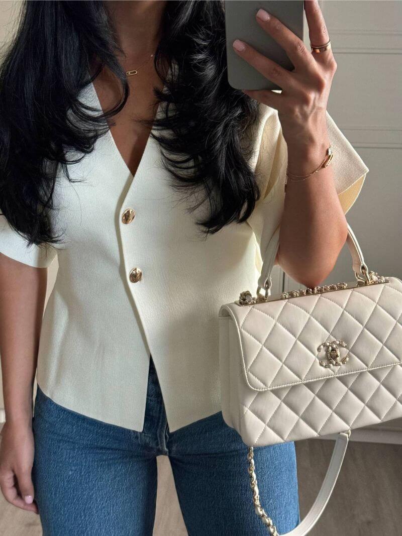 Women's Short Sleeve Boxy Jacket: V-Neck, Button Front