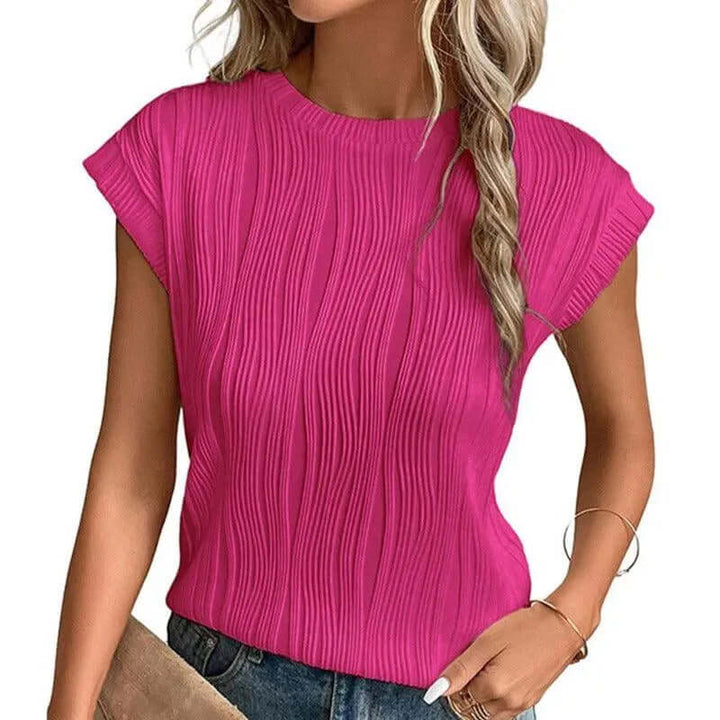 Women's Relaxed Fit Pleated Crew Neck Top