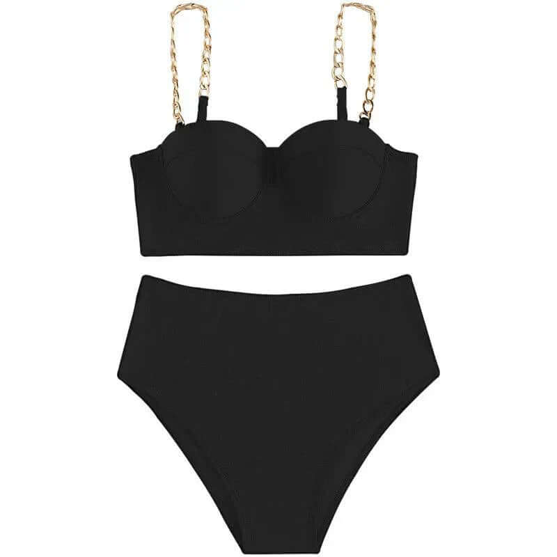 Women's High-Waisted Padded Bikini Set with Chain Detail