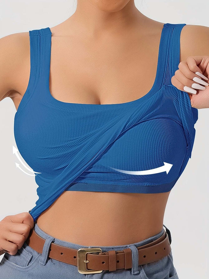 Women's Ribbed Crop Tank Top with Built-in Support