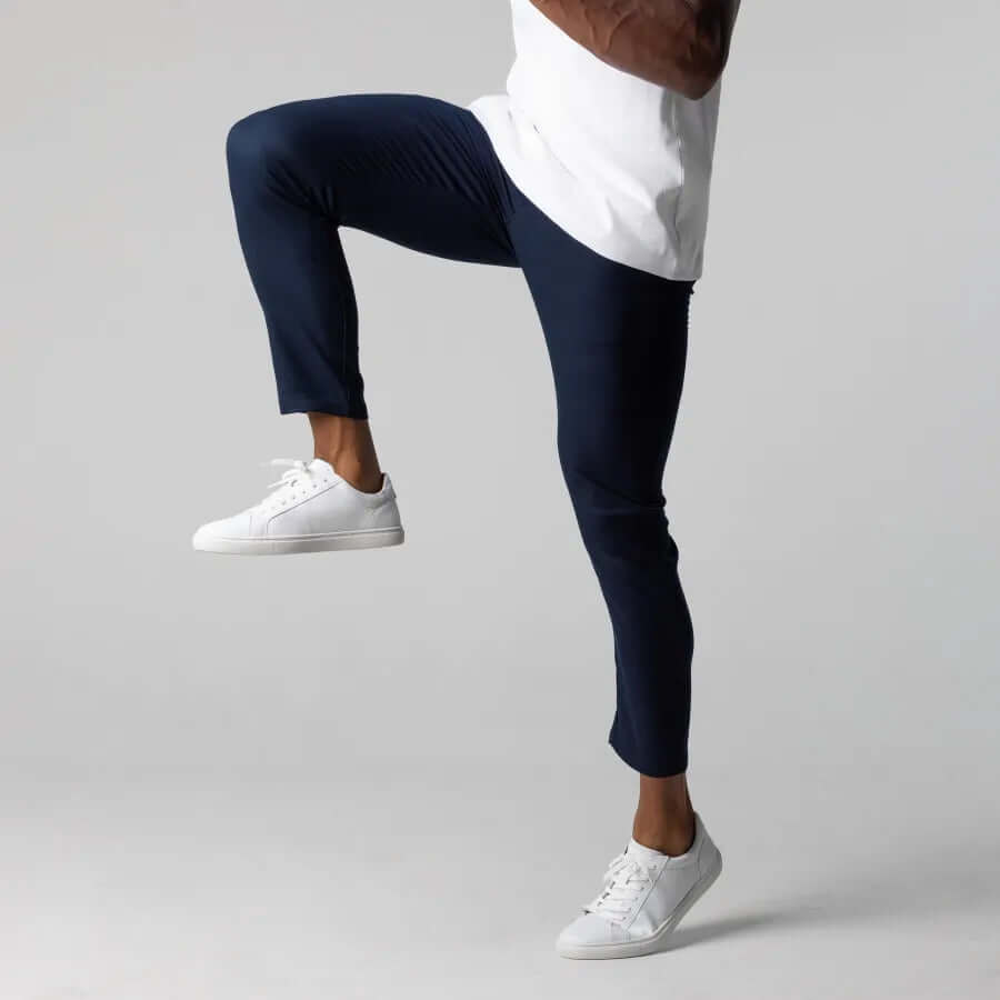 Men's Slim-Fit Stretch Cotton Trousers: Flat-Front Business Casual Pants