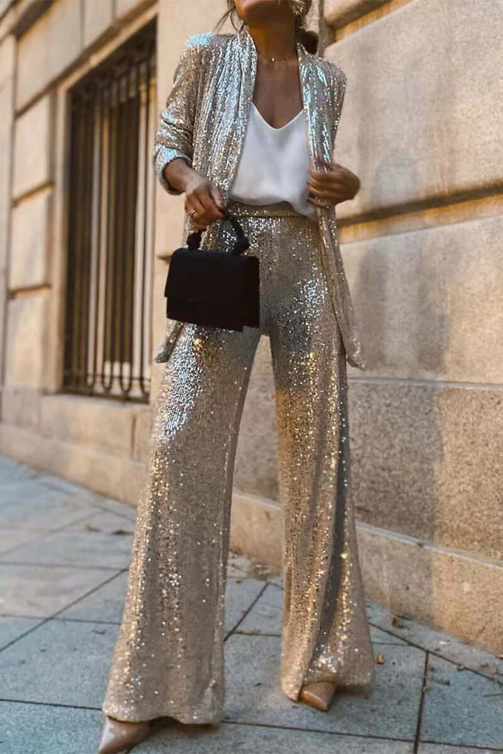 Women's Sequin Long Sleeve Suit & Pants Set