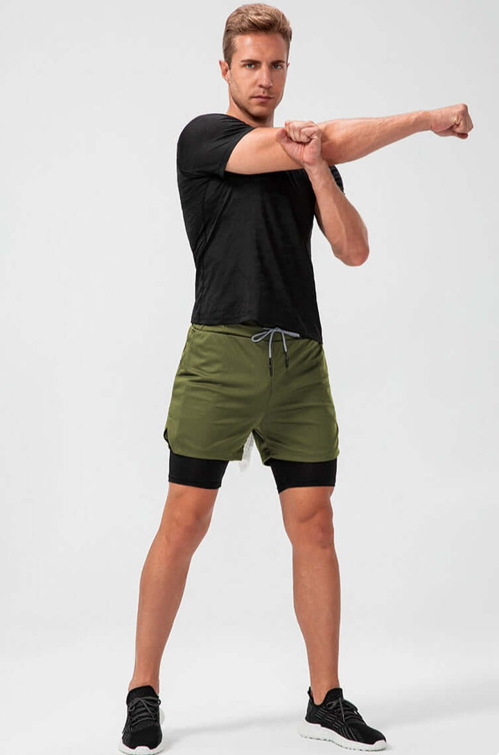 Men's Double Layer Fitness Shorts for Gym & Running