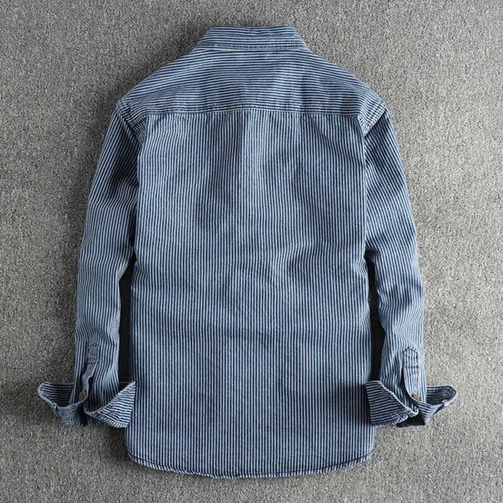 Men's Retro Striped Long-Sleeve Denim Shirt