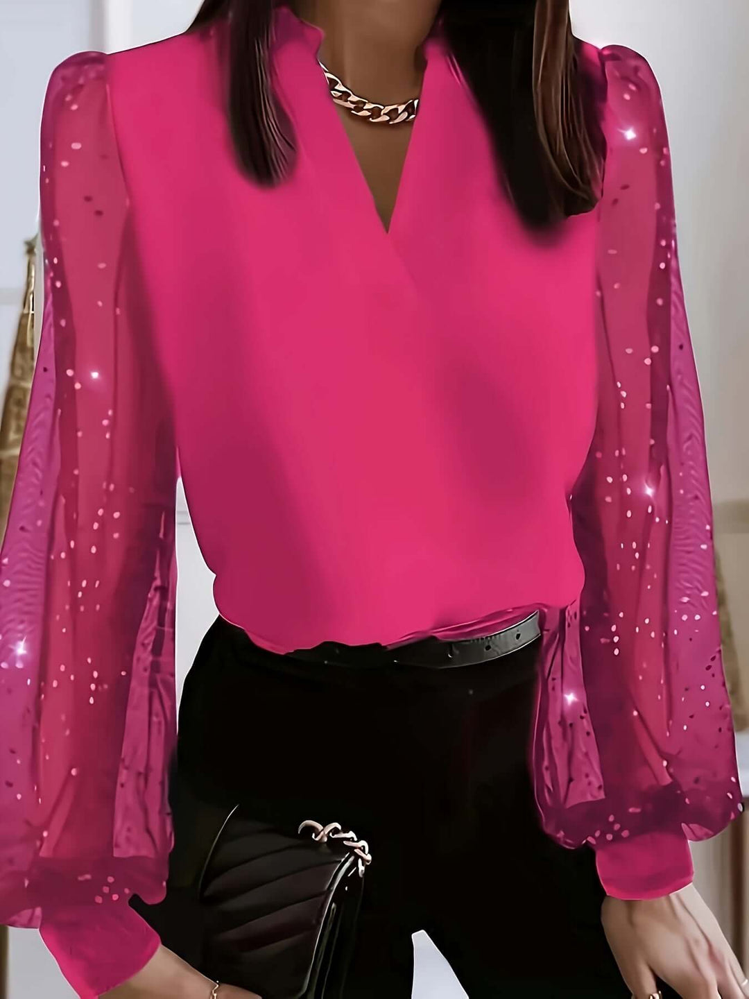 Women's Sequin Sleeve Blouse - Elegant &amp; Sparkling Top