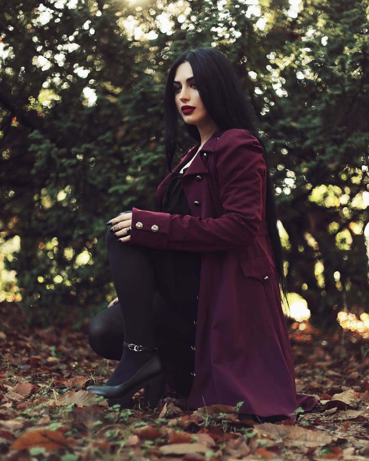 Women's Medieval Retro Jacket: Elegant Midi Length, Standing Collar