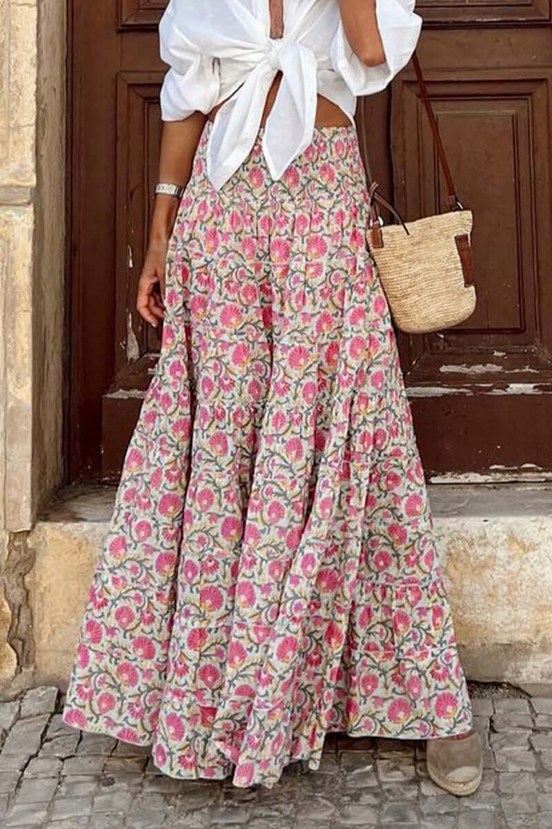 Women's Printed High-Waisted Midi Skirt