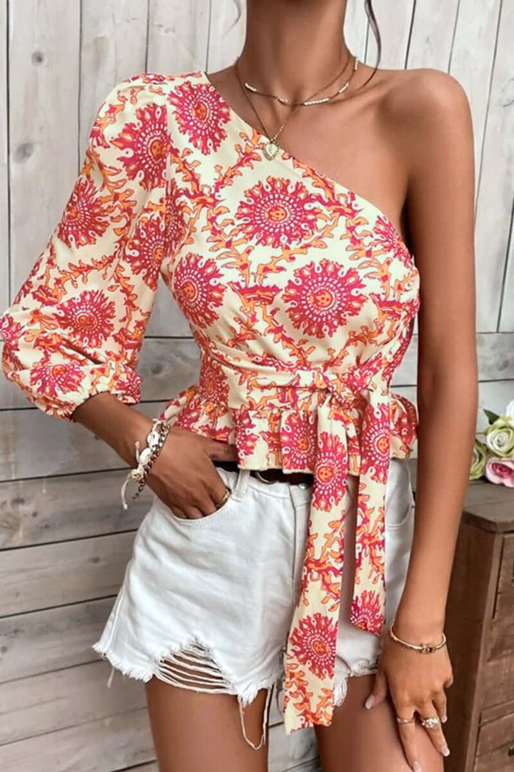 Women's One-Shoulder Balloon Sleeve Top: Summer Fashion