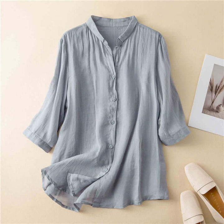 Women's Cotton 3/4 Sleeve Blouse - Casual Button-Down Top