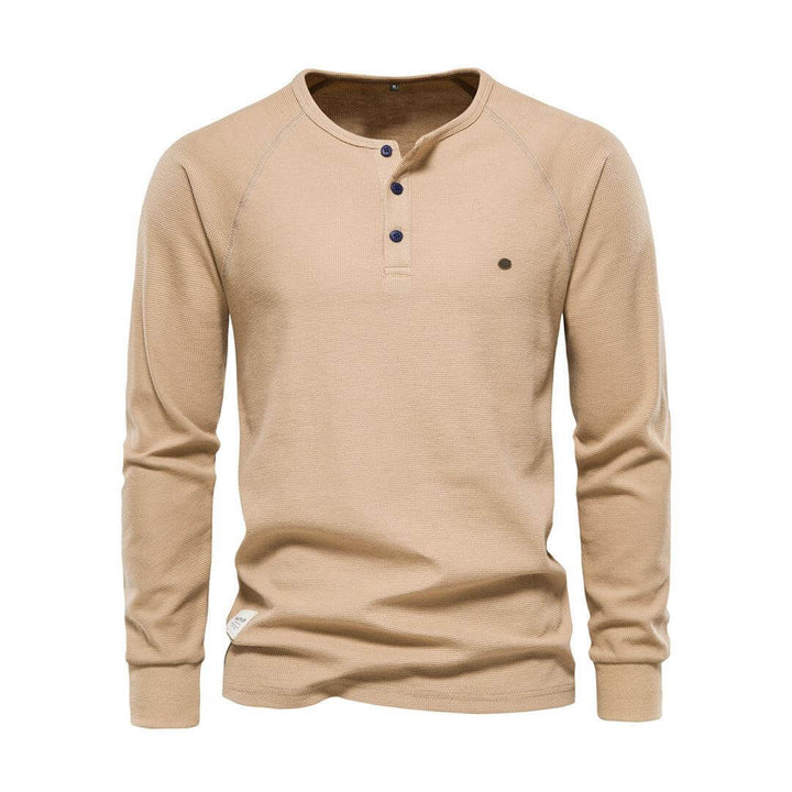 Men's Casual Long-Sleeve Shirt: Khaki Cotton Blend